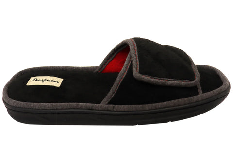 Dearfoams Men's Black Cooper Quilted Terry Adjustable Strap Slippers | Dearfoams In Lebanon