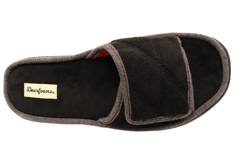 Dearfoams Men's Black Cooper Quilted Terry Adjustable Strap Slippers | Dearfoams In Lebanon