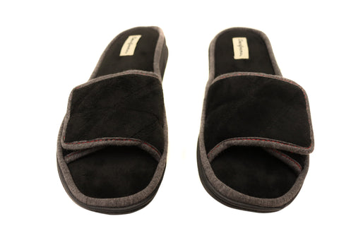 Dearfoams Men's Black Cooper Quilted Terry Adjustable Strap Slippers | Dearfoams In Lebanon