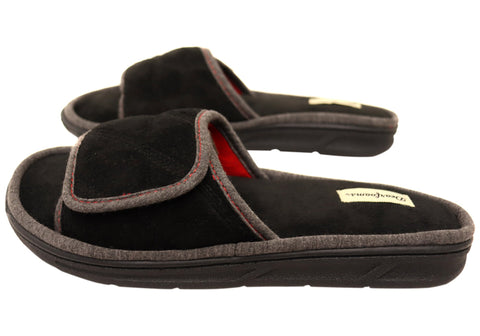 Dearfoams Men's Black Cooper Quilted Terry Adjustable Strap Slippers | Dearfoams In Lebanon