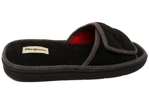 Dearfoams Men's Black Cooper Quilted Terry Adjustable Strap Slippers | Dearfoams In Lebanon