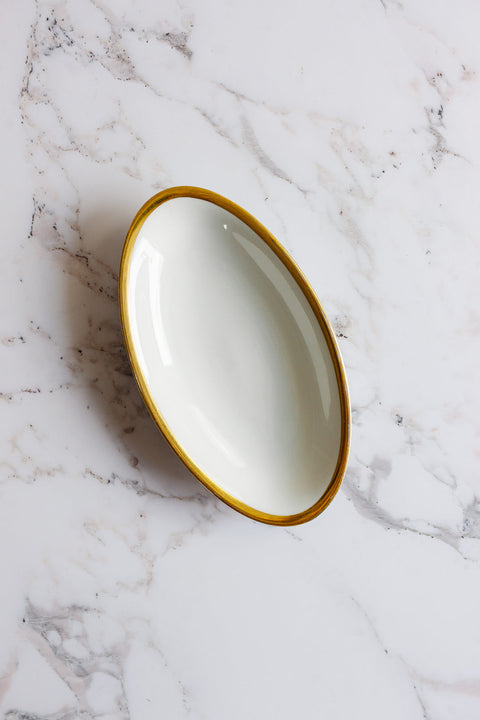 Hinox White & Gold Oval Shape Serving Plate U-11 | Hinox In Lebanon