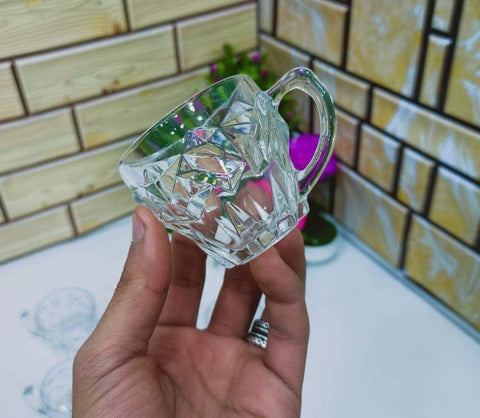 City Glass Rocks Transparent Coffee Cups Set With Saucer 12pc 110ML