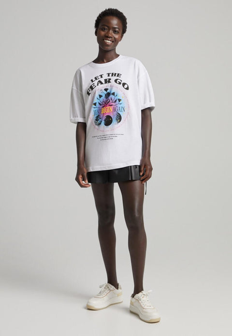 Bershka Women's White Join Life T-Shirt | Bershka In Lebanon