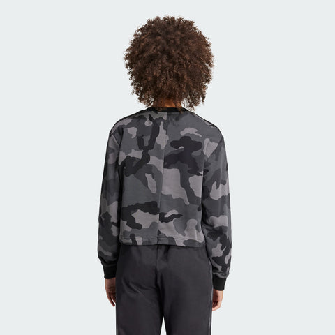 Adidas Women's Black Essentials 3-Stripes Camo-Print Cropped Sweatshirt | Adidas In Lebanon