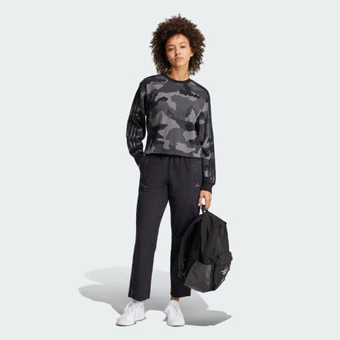 Adidas Women's Black Essentials 3-Stripes Camo-Print Cropped Sweatshirt | Adidas In Lebanon
