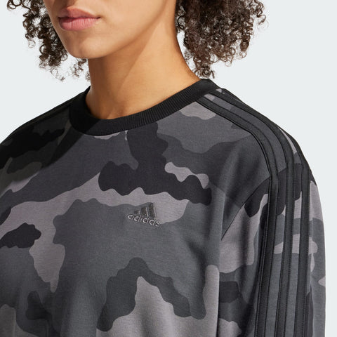 Adidas Women's Black Essentials 3-Stripes Camo-Print Cropped Sweatshirt | Adidas In Lebanon