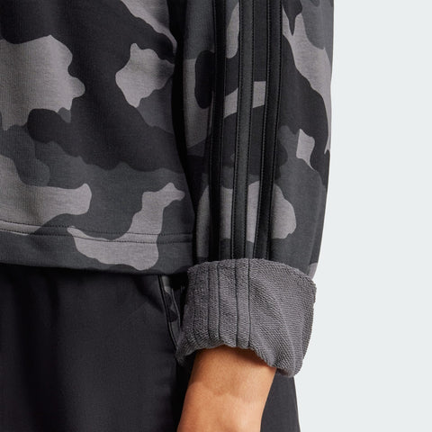Adidas Women's Black Essentials 3-Stripes Camo-Print Cropped Sweatshirt | Adidas In Lebanon