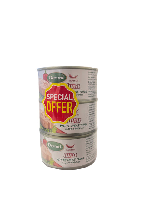Deroni White Meat Tuna In Hot Oil 3pcs x 185g |Deroni In Lebanon