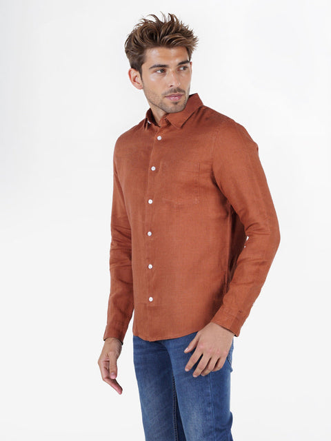 Celio Men's Brown Solid Regular Fit Shirt | Celio in Lebanon
