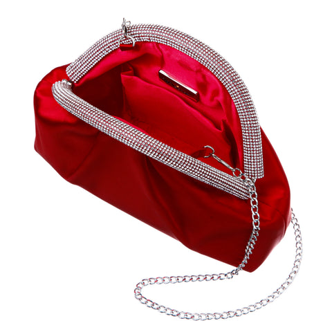 Nina Women's Red Rouge Satin Glass Crystal Frame Clutch Hand Bag | Nina In Lebanon