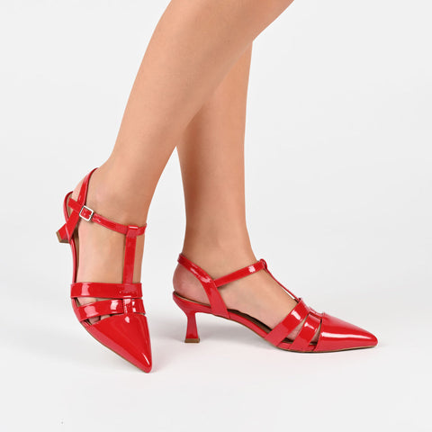 Journee Collection Women's Red Jazlynn T-Strap Kitten Heeled|Journee Collection  In Lebanon