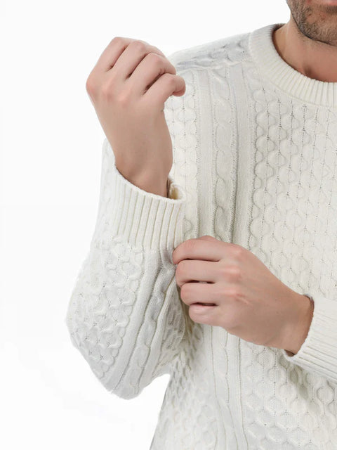 Celio Men's Cream Solid Regular Fit Cotton Sweaters|Celio In Lebanon