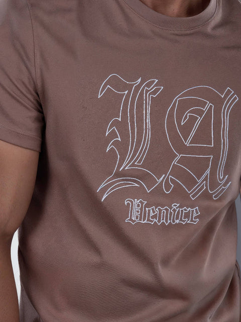 Celio Men's Taupe Printed Straight Fit Cotton T-Shirts|Celio In Lebanon