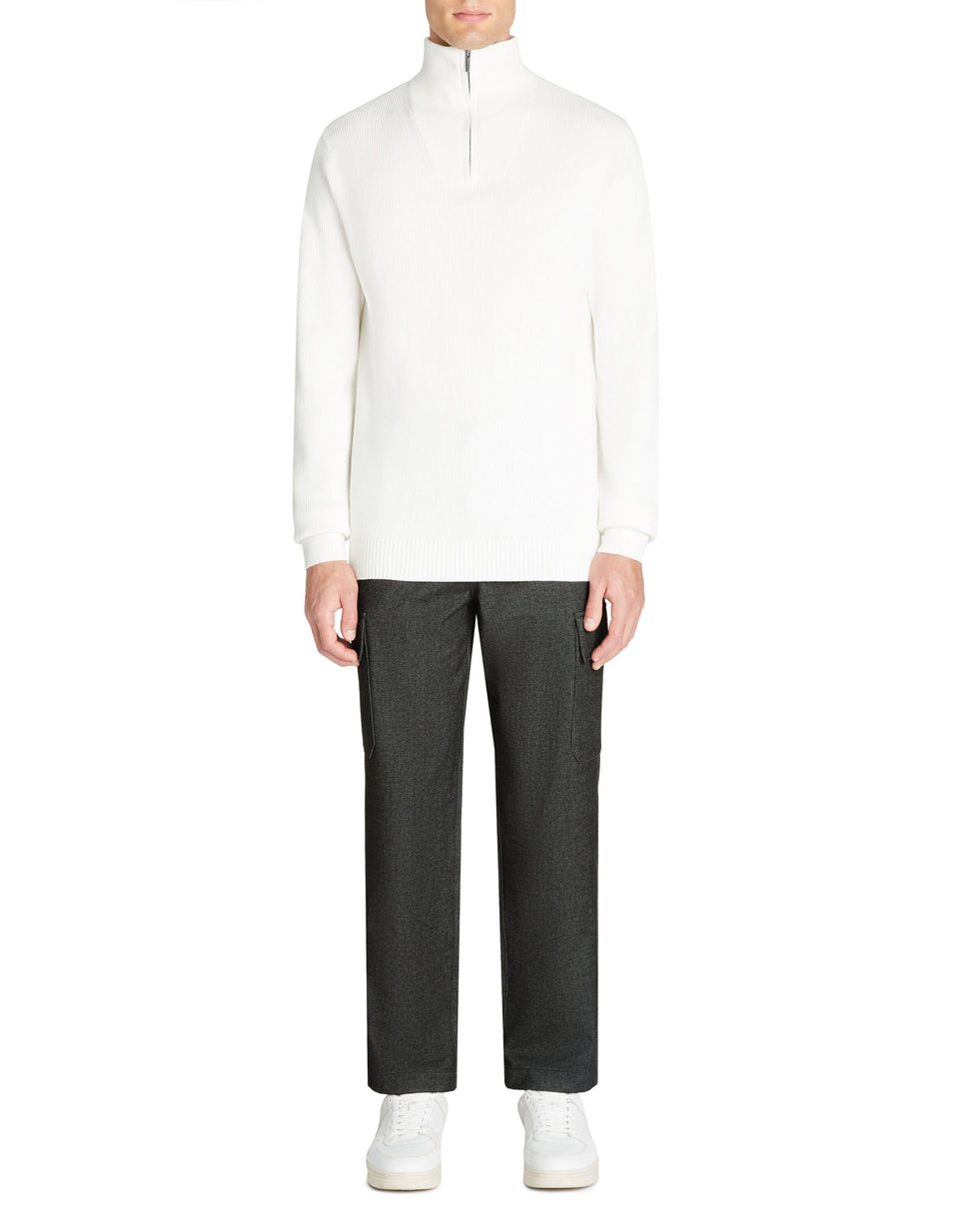Celio Men's Ecru Regular Cotton-Blend Trucker Collar Sweater|Celio In Lebanon