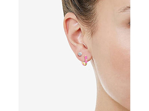 Royal Aura Women's Gold-Tone White Crystal and Pink Enamel Brass Jewelry Set- Huggies |Royal Aura In Lebanon