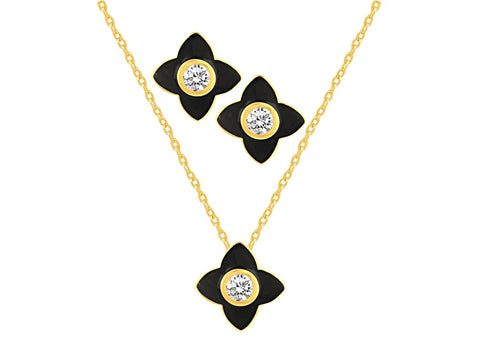 Royal Aura Women's Gold-Tone White Crystal and Black Enamel Brass Jewelry Set |Royal Aura In Lebanon