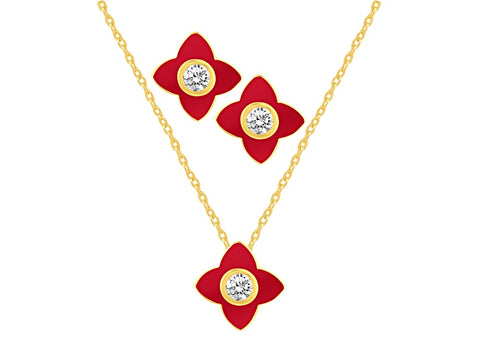 Royal Aura Women's Gold-Tone White Crystal and Red Enamel Brass Jewelry Set |Royal Aura In Lebanon