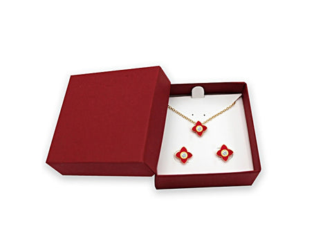 Royal Aura Women's Gold-Tone White Crystal and Red Enamel Brass Jewelry Set |Royal Aura In Lebanon