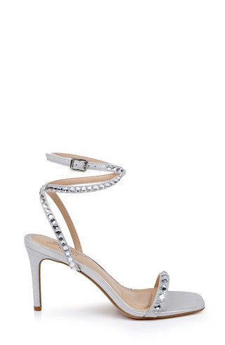 Jewel Badgley Mischka Women's Silver Gemstone-Studded Straps Sexy Heel Sandal | Jewel Badgley Mischka in Lebanon