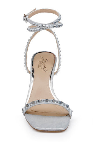 Jewel Badgley Mischka Women's Silver Gemstone-Studded Straps Sexy Heel Sandal | Jewel Badgley Mischka in Lebanon