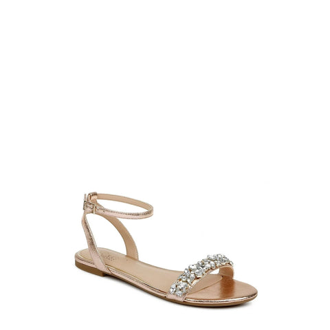 Jewel Badgley Mischka Women's Gold Ohara Embellished Evening Flat Sandals | Jewel Badgley Mischka In Lebanon