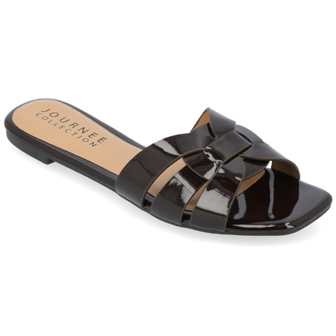 Journee Collection Women's Black Arrina Wide Width Slip On Slide Flat  Sandals  | Journee Collection  in Lebanon