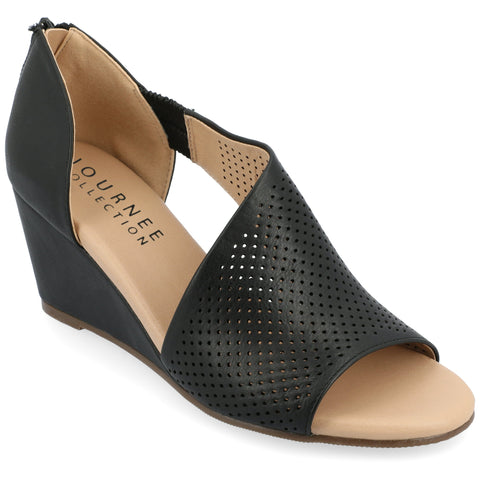 Journee Collection Women's Black Zip Peep Toe Wedge Sandals | Journee Collection In Lebanon