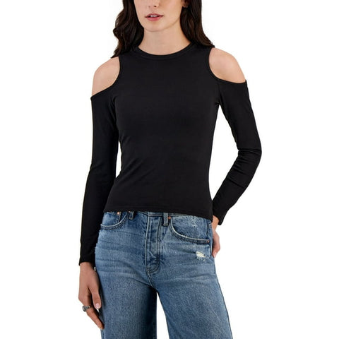 Just Polly Women's Crewneck Cold-Shoulder Ribbed Blouse |Just Polly In Lebanon