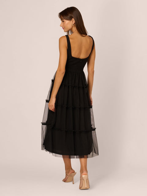 Adrianna Women's Black Square-Neck Midi Mesh  Dress |  Adrianna in Lebanon