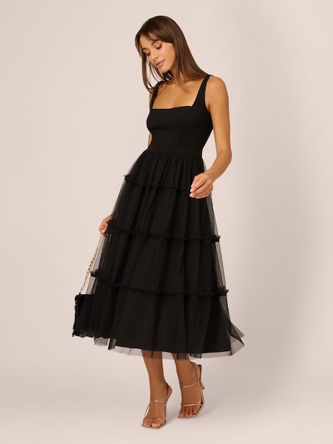 Adrianna Women's Black Square-Neck Midi Mesh  Dress |  Adrianna in Lebanon