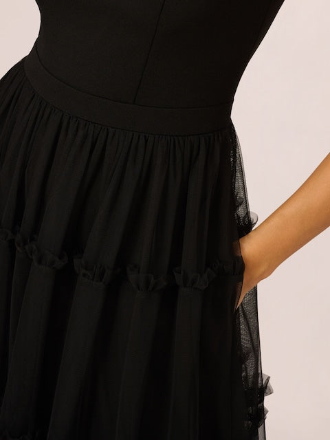 Adrianna Women's Black Square-Neck Midi Mesh  Dress |  Adrianna in Lebanon