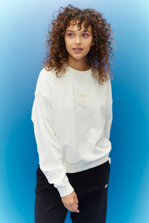 Lee Women's Off-White Oversize Fit Relaxed Cut 100% Cotton Crew Neck Ecru Sweatshirt | Lee In Lebanon