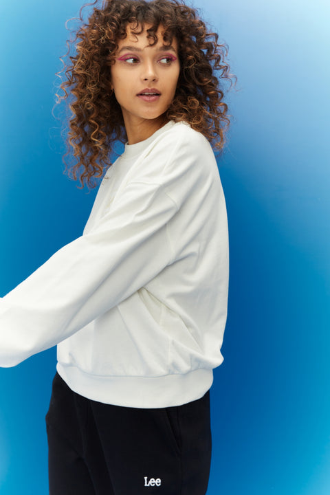 Lee Women's Off-White Oversize Fit Relaxed Cut 100% Cotton Crew Neck Ecru Sweatshirt | Lee In Lebanon