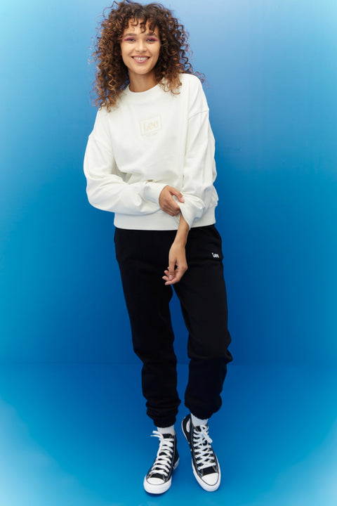 Lee Women's Off-White Oversize Fit Relaxed Cut 100% Cotton Crew Neck Ecru Sweatshirt | Lee In Lebanon
