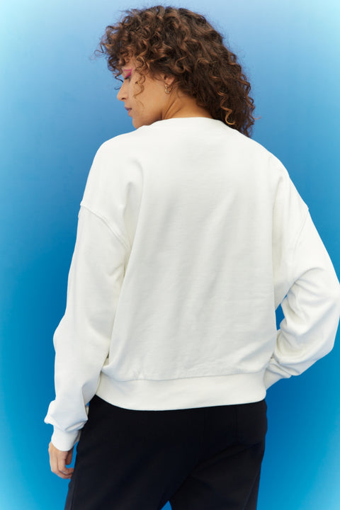Lee Women's Off-White Oversize Fit Relaxed Cut 100% Cotton Crew Neck Ecru Sweatshirt | Lee In Lebanon