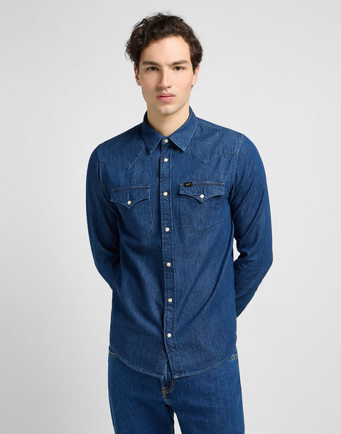 Lee Men's Dark Blue Mid Stone Regular Western Long Sleeve Denim Shirt | Lee In Lebanon