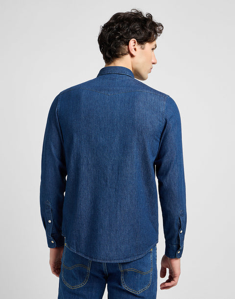 Lee Men's Dark Blue Mid Stone Regular Western Long Sleeve Denim Shirt | Lee In Lebanon