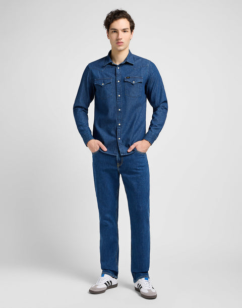 Lee Men's Dark Blue Mid Stone Regular Western Long Sleeve Denim Shirt | Lee In Lebanon