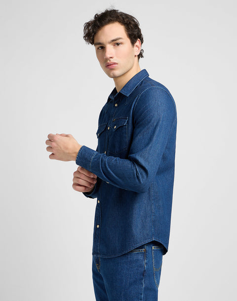 Lee Men's Dark Blue Mid Stone Regular Western Long Sleeve Denim Shirt | Lee In Lebanon