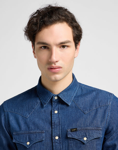 Lee Men's Dark Blue Mid Stone Regular Western Long Sleeve Denim Shirt | Lee In Lebanon