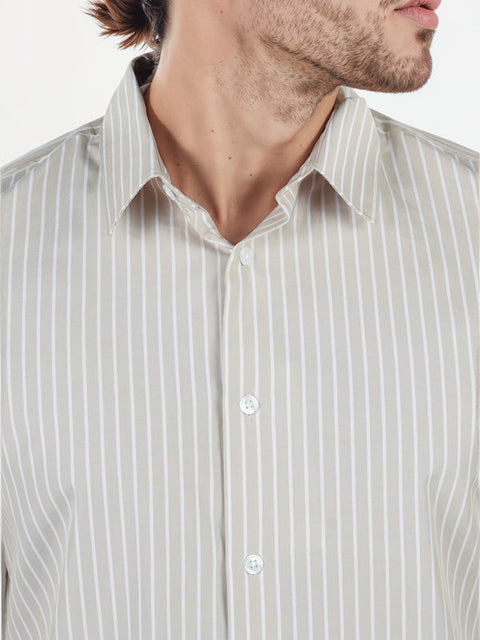 Celio Men’s Beige Striped Regular Fit Cotton Shirts|Celio In Lebanon