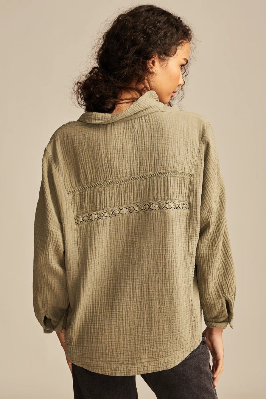 Lucky Brand Women's Olive Green  Lace Trim Shirt |Lucky Brand  in Lebanon