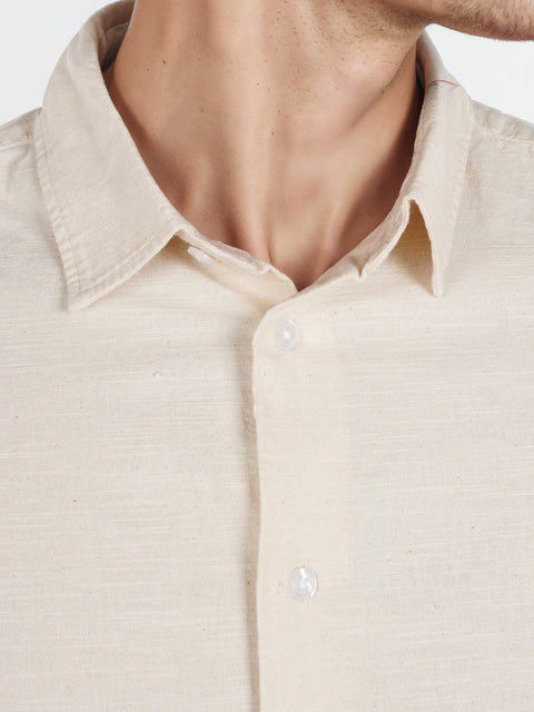 Celio Men's Beige Regular Fit Pleated 100% Cotton Shirt | Celio In Lebanon
