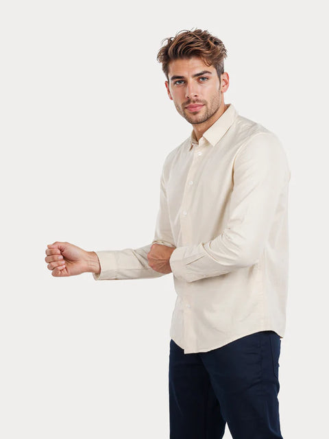 Celio Men's Beige Solid Regular Fit Cotton Shirt | Celio In Lebanon