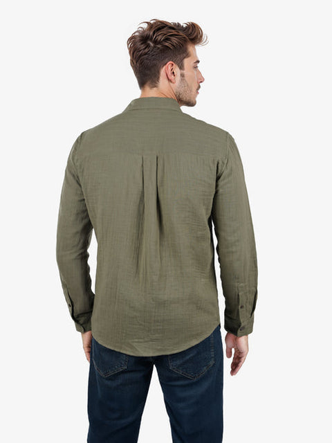 Celio Men's Olive Green Solid Regular Fit Cotton Shirt | Celio In Lebanon