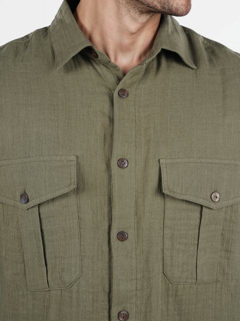 Celio Men's Olive Green Solid Regular Fit Cotton Shirt | Celio In Lebanon