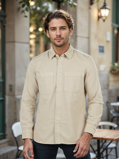 Celio Men's Beige Solid Cotton Over Shirt | Celio In Lebanon