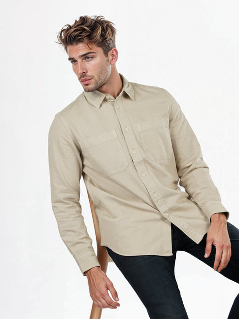 Celio Men's Beige Solid Cotton Over Shirt | Celio In Lebanon