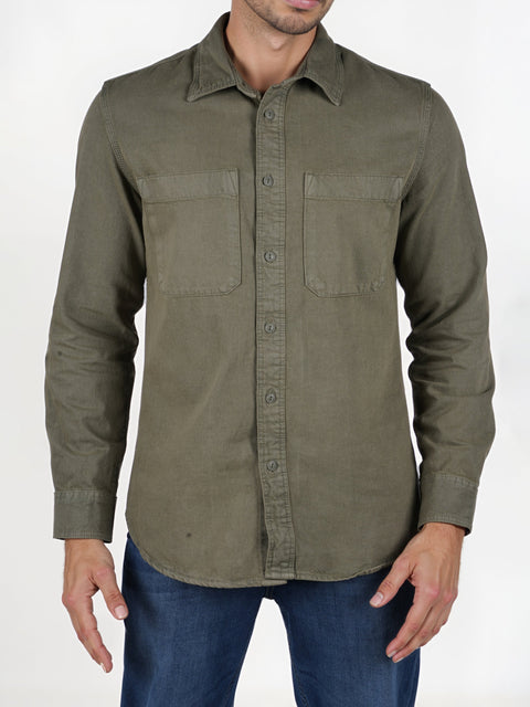 Celio Men's Khaki Green Solid Oversized Cotton-Blend Shirt | Celio In Lebanon